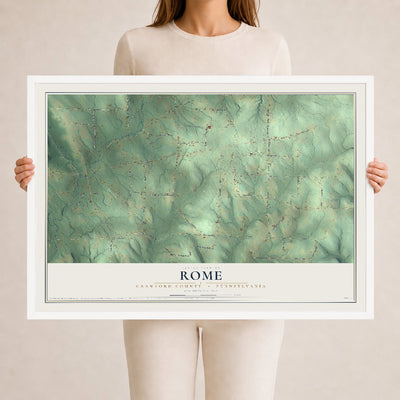 Map of Rome, Crawford County, Pennsylvania, 24 x 36 inch print in a white wood frame