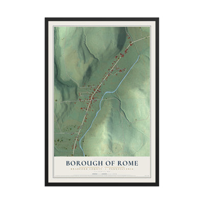 Map of the Borough of Rome, Bradford County, Pennsylvania, 12 x 18 inch print in a black wood frame