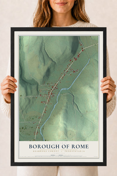 Map of the Borough of Rome, Bradford County, Pennsylvania, 18 x 24 inch print in a black wood frame