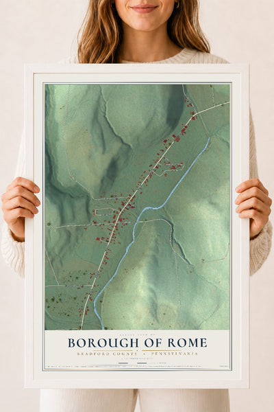 Map of the Borough of Rome, Bradford County, Pennsylvania, 18 x 24 inch print in a white wood frame