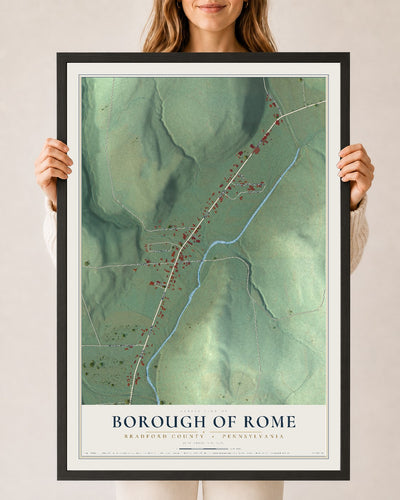 Map of the Borough of Rome, Bradford County, Pennsylvania, 24 x 36 inch print in a black wood frame