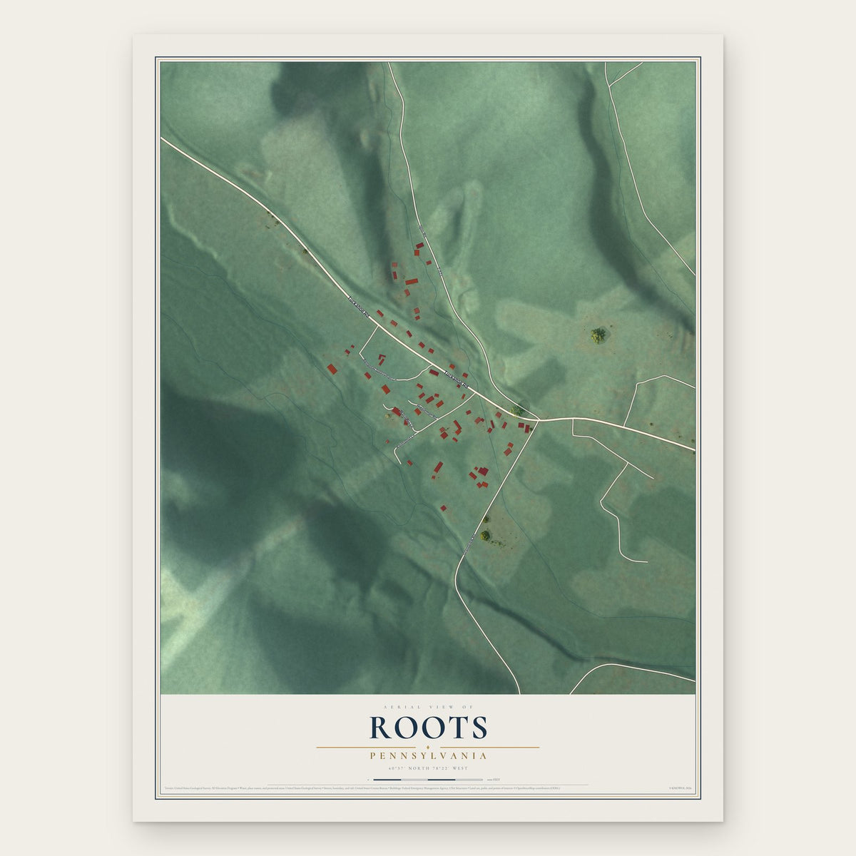 Roots, Pennsylvania map print, the full design