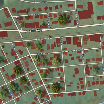 Close-up of the map of Roscoe, Pennsylvania print showing street and building detail
