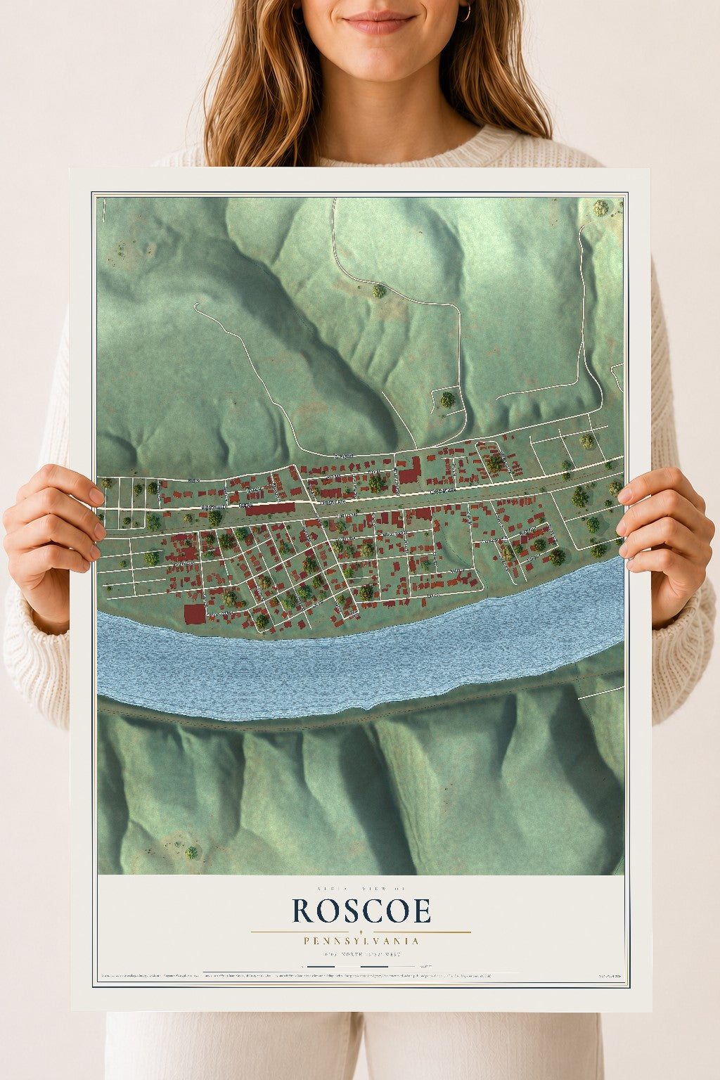 Map of Roscoe, Pennsylvania, 18 x 24 inch unframed archival matte print