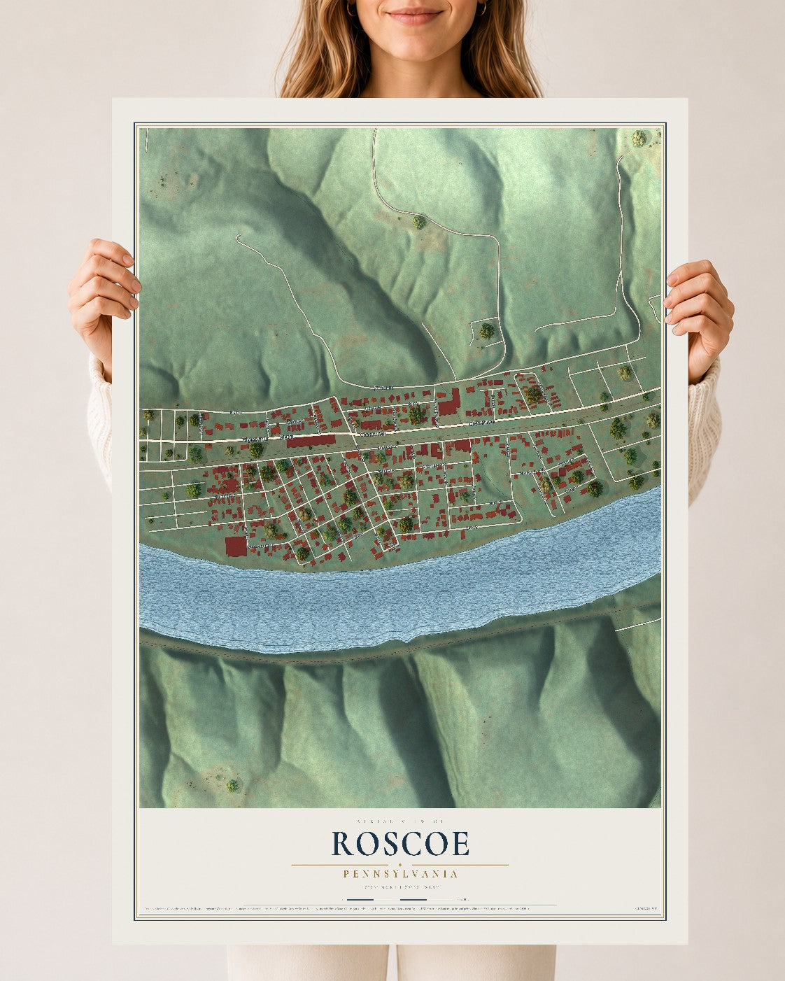 Map of Roscoe, Pennsylvania, 24 x 36 inch unframed archival matte print