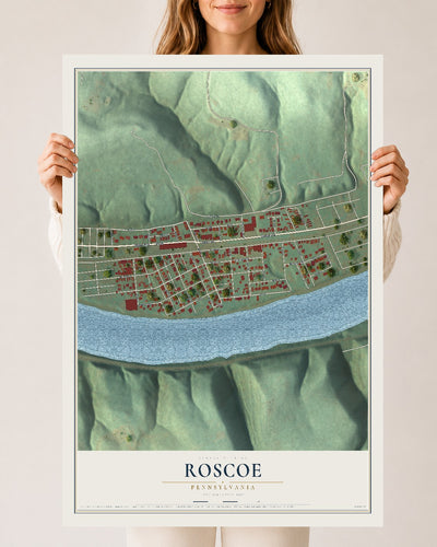 Map of Roscoe, Pennsylvania, 24 x 36 inch unframed archival matte print