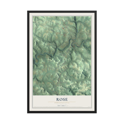 Map of Rose, Pennsylvania, 12 x 18 inch print in a black wood frame