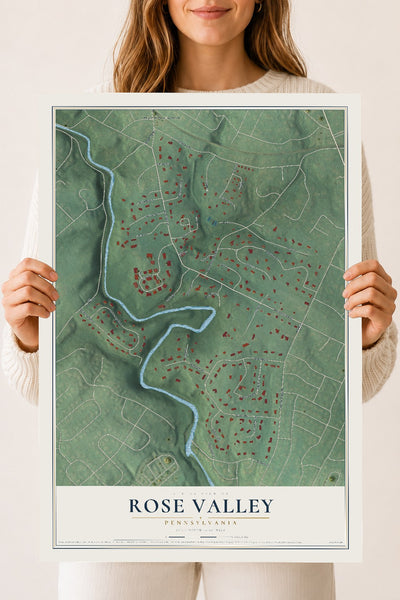 Map of Rose Valley, Pennsylvania, 18 x 24 inch unframed archival matte print