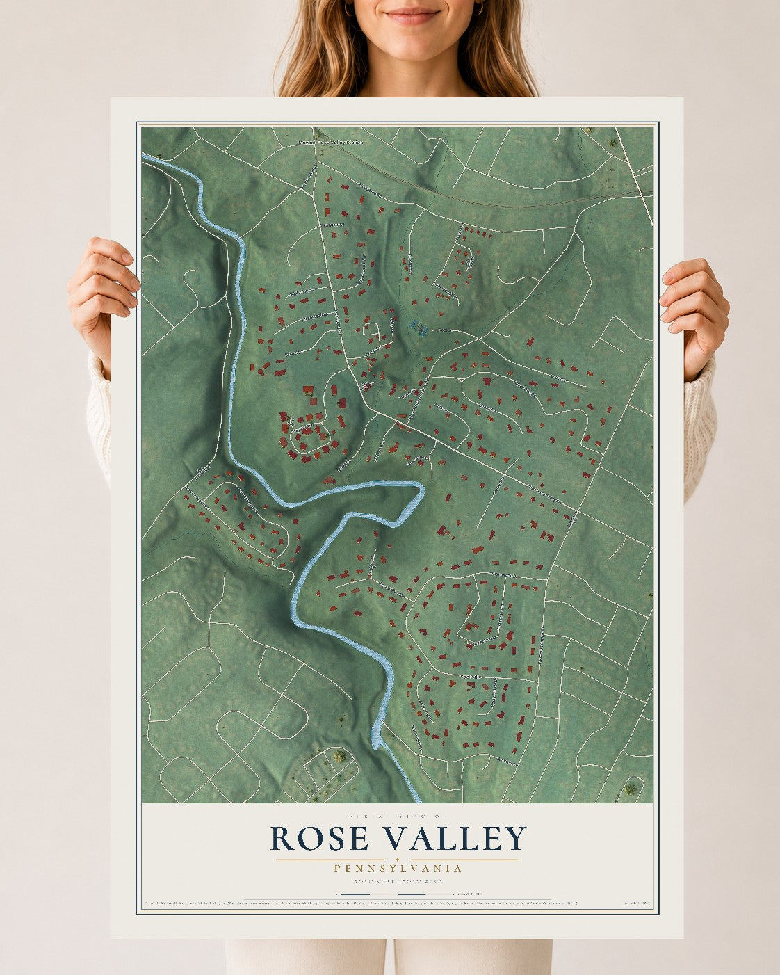 Map of Rose Valley, Pennsylvania, 24 x 36 inch unframed archival matte print