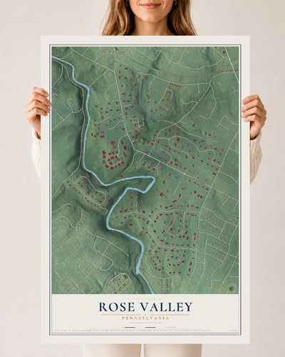 Map of Rose Valley, Pennsylvania, 24 x 36 inch unframed archival matte print