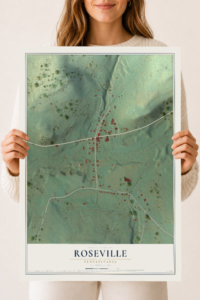 Map of Roseville, Pennsylvania, 18 x 24 inch unframed archival matte print