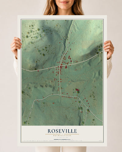 Map of Roseville, Pennsylvania, 24 x 36 inch unframed archival matte print
