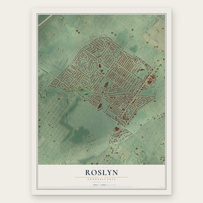 Roslyn, Pennsylvania map print, the full design