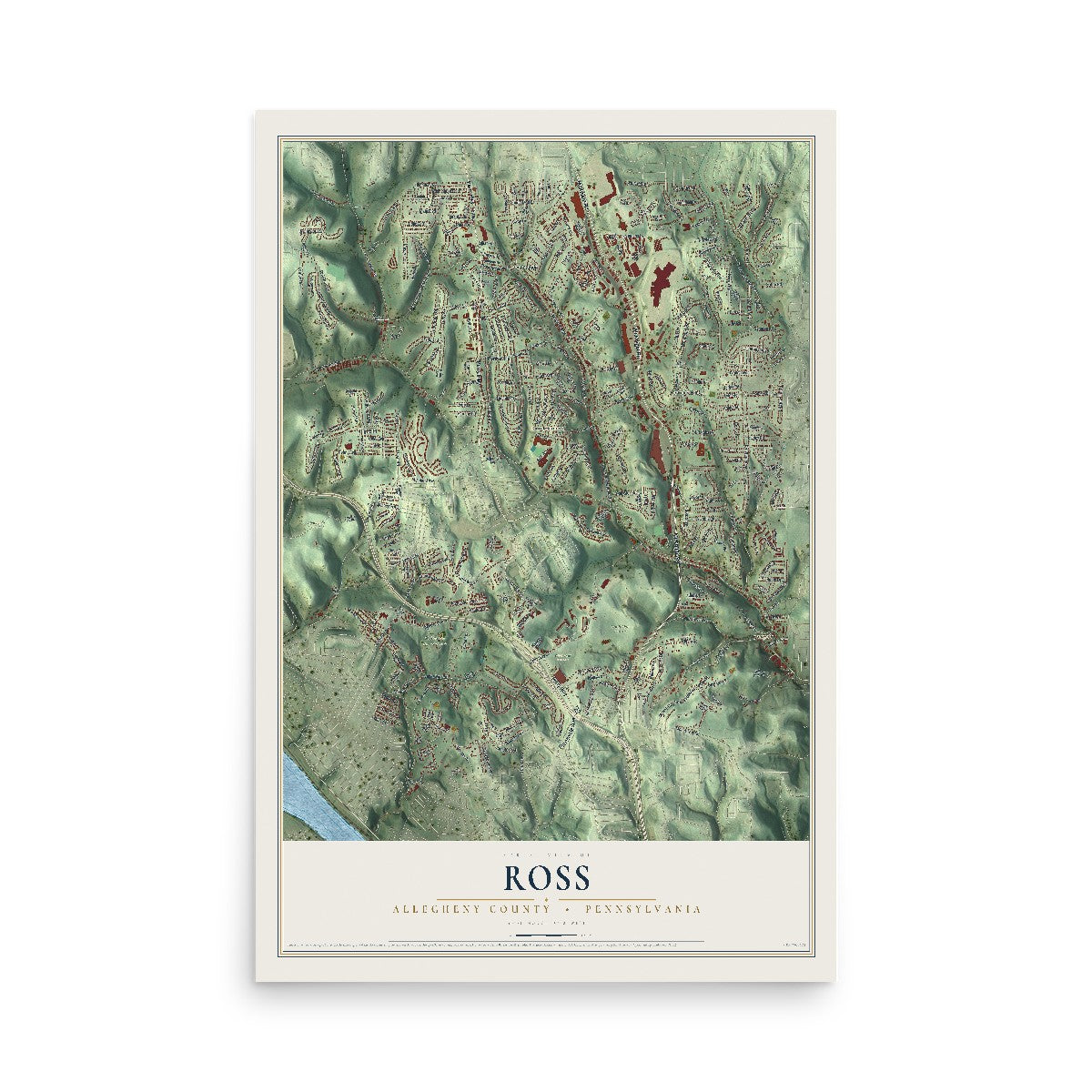 Map of Ross, Allegheny County, Pennsylvania, 12 x 18 inch unframed archival matte print
