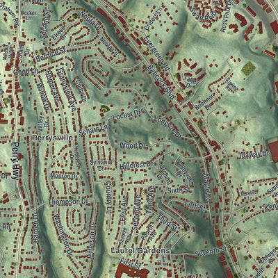 Close-up of the map of Ross, Allegheny County, Pennsylvania print showing street and building detail