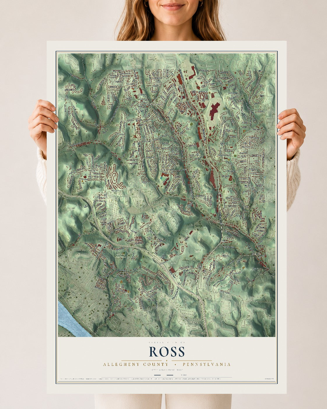 Map of Ross, Allegheny County, Pennsylvania, 24 x 36 inch unframed archival matte print