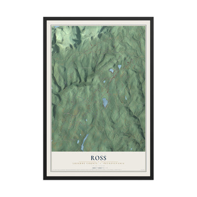 Map of Ross, Luzerne County, Pennsylvania, 12 x 18 inch print in a black wood frame