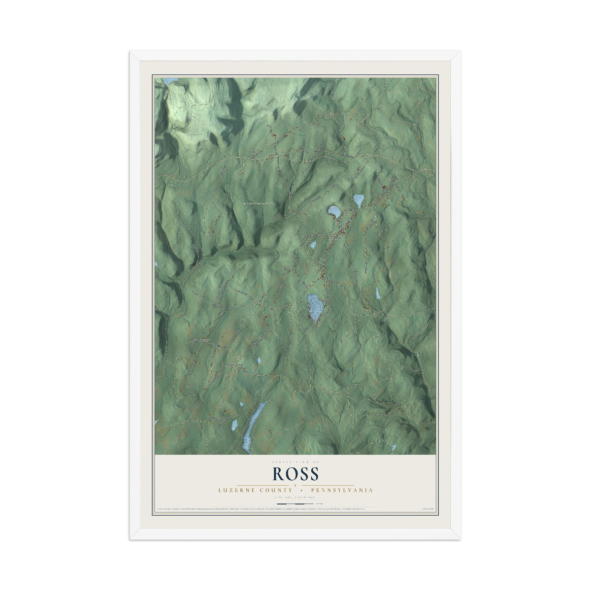 Map of Ross, Luzerne County, Pennsylvania, 12 x 18 inch print in a white wood frame