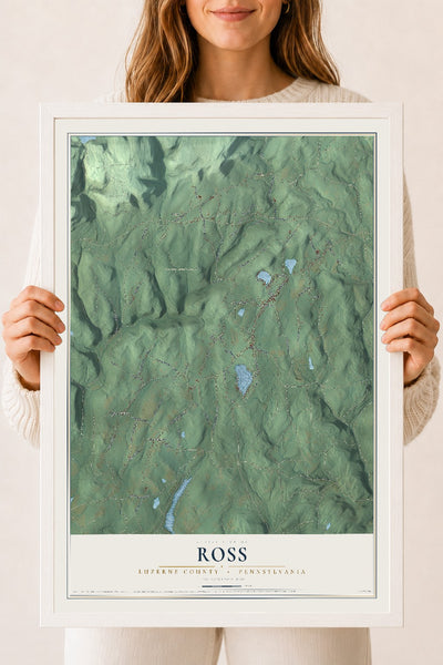 Map of Ross, Luzerne County, Pennsylvania, 18 x 24 inch print in a white wood frame