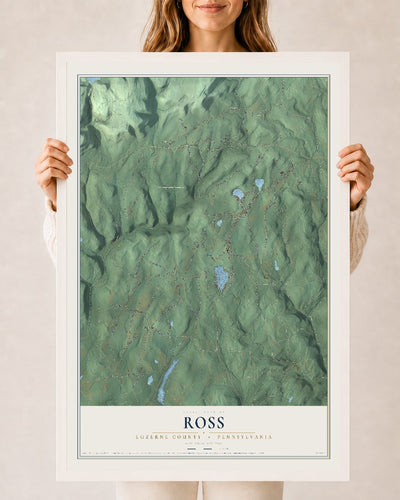 Map of Ross, Luzerne County, Pennsylvania, 24 x 36 inch print in a white wood frame