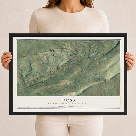 Map of Ross, Monroe County, Pennsylvania, 12 x 18 inch print in a black wood frame