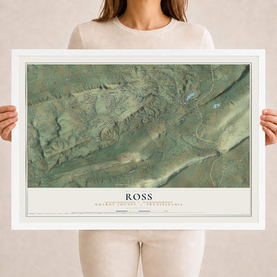 Map of Ross, Monroe County, Pennsylvania, 18 x 24 inch print in a white wood frame