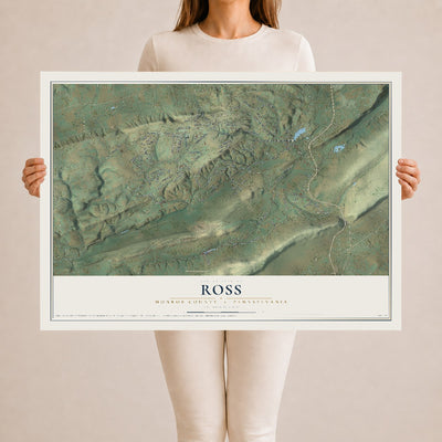 Map of Ross, Monroe County, Pennsylvania, 24 x 36 inch unframed archival matte print