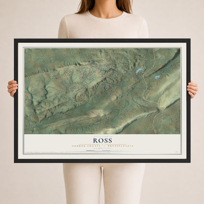 Map of Ross, Monroe County, Pennsylvania, 24 x 36 inch print in a black wood frame