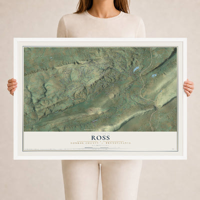 Map of Ross, Monroe County, Pennsylvania, 24 x 36 inch print in a white wood frame