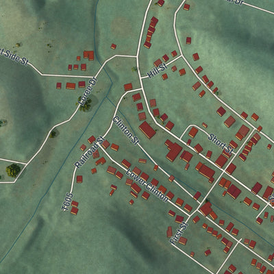 Close-up of the map of Rossiter, Pennsylvania print showing street and building detail