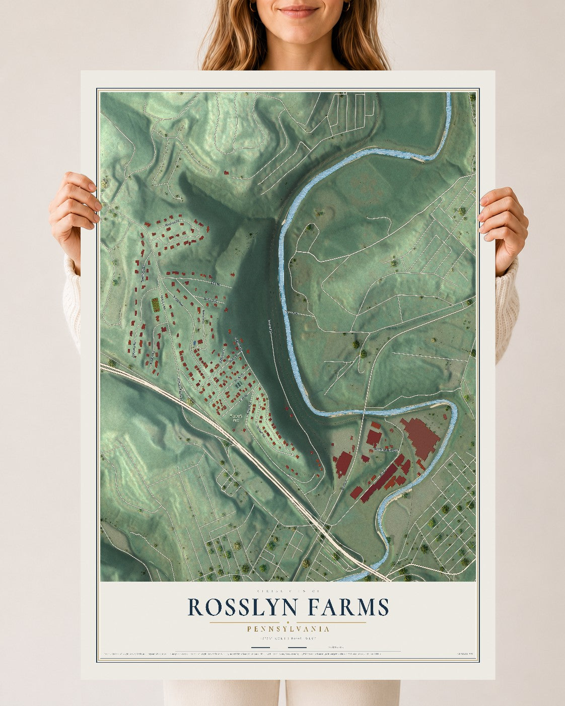 Map of Rosslyn Farms, Pennsylvania, 24 x 36 inch unframed archival matte print