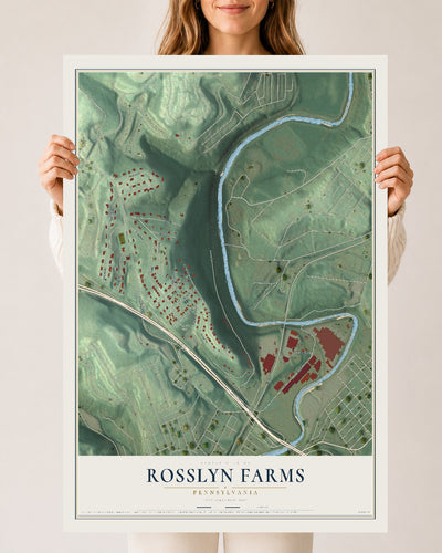 Map of Rosslyn Farms, Pennsylvania, 24 x 36 inch unframed archival matte print