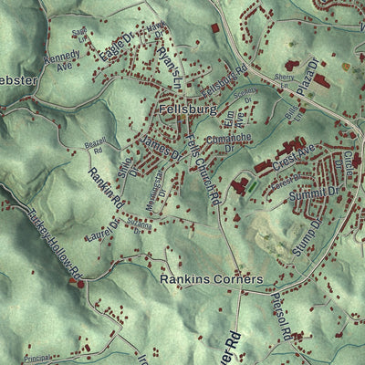Close-up of the map of Rostraver, Pennsylvania print showing street and building detail