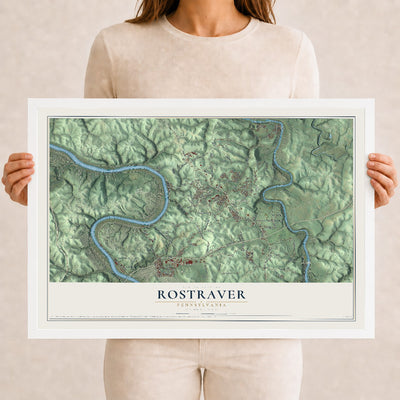 Map of Rostraver, Pennsylvania, 12 x 18 inch print in a white wood frame