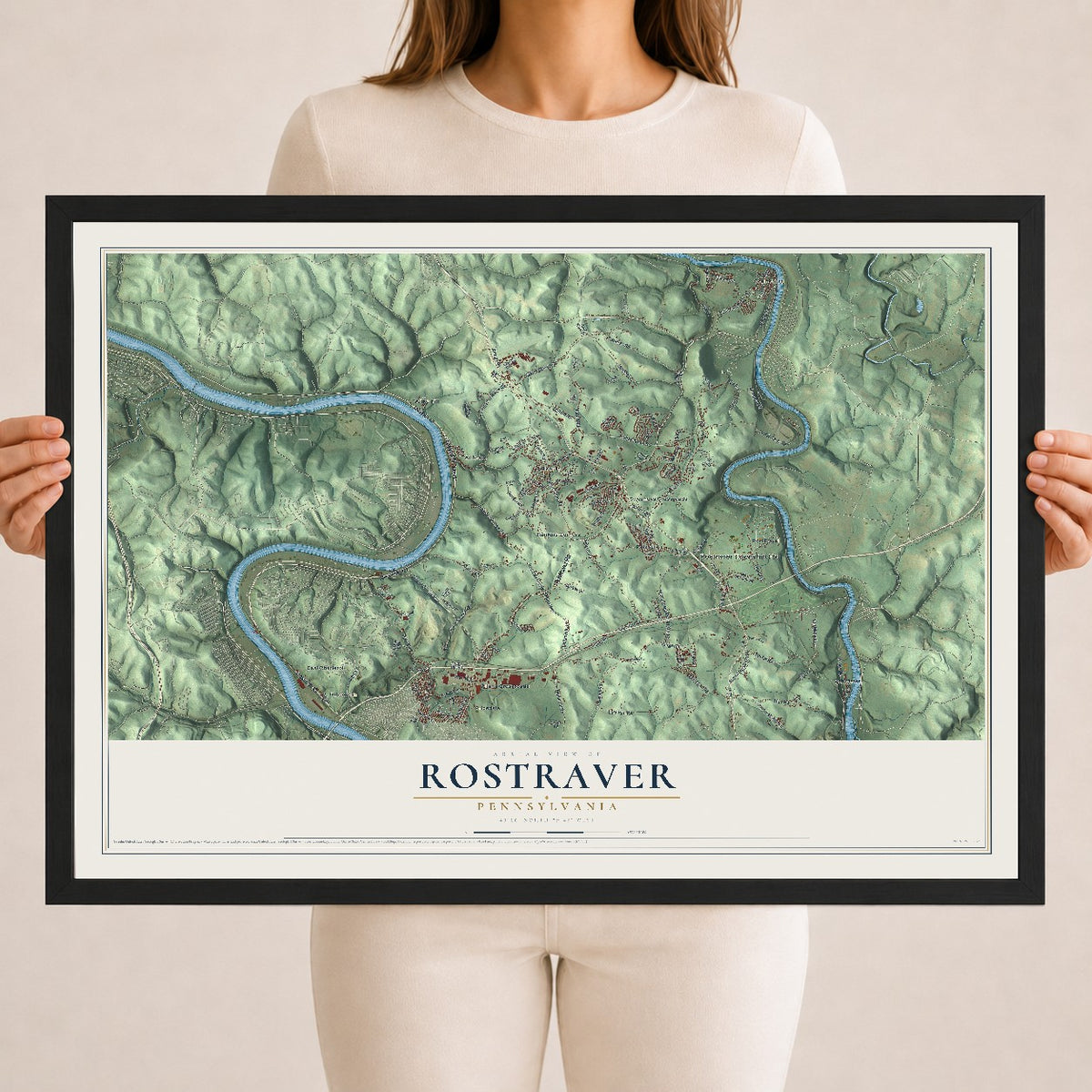 Map of Rostraver, Pennsylvania, 18 x 24 inch print in a black wood frame