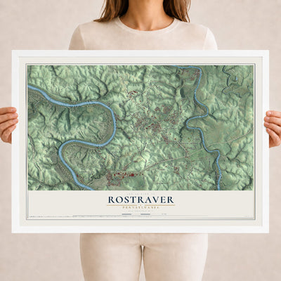Map of Rostraver, Pennsylvania, 18 x 24 inch print in a white wood frame