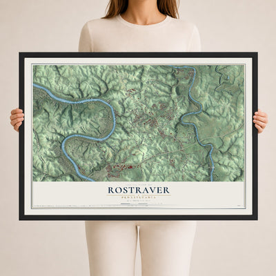 Map of Rostraver, Pennsylvania, 24 x 36 inch print in a black wood frame