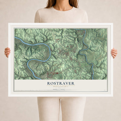 Map of Rostraver, Pennsylvania, 24 x 36 inch print in a white wood frame