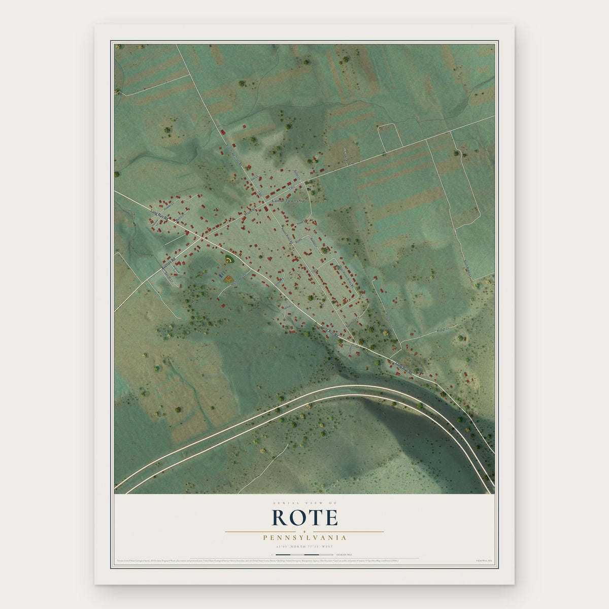 Rote, Pennsylvania map print, the full design