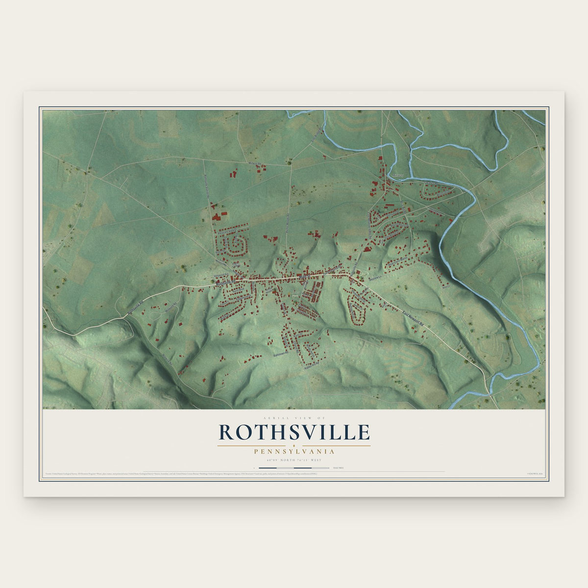 Rothsville, Pennsylvania map print, the full design