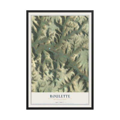 Map of Roulette, Pennsylvania, 12 x 18 inch print in a black wood frame