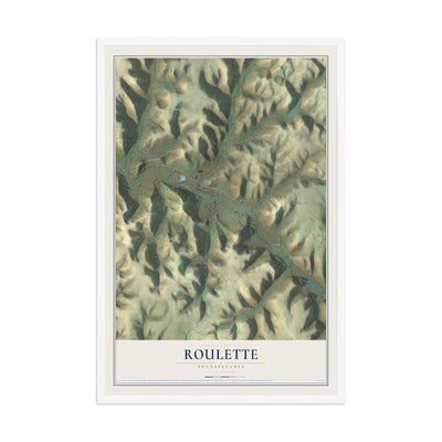 Map of Roulette, Pennsylvania, 12 x 18 inch print in a white wood frame