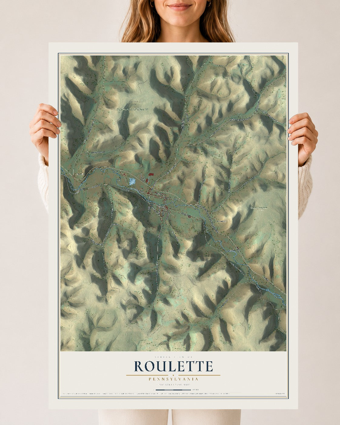 Map of Roulette, Pennsylvania, 24 x 36 inch unframed archival matte print