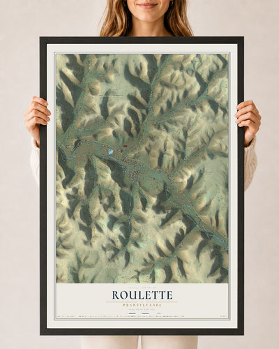 Map of Roulette, Pennsylvania, 24 x 36 inch print in a black wood frame