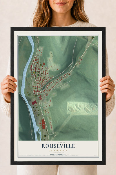 Map of Rouseville, Pennsylvania, 18 x 24 inch print in a black wood frame
