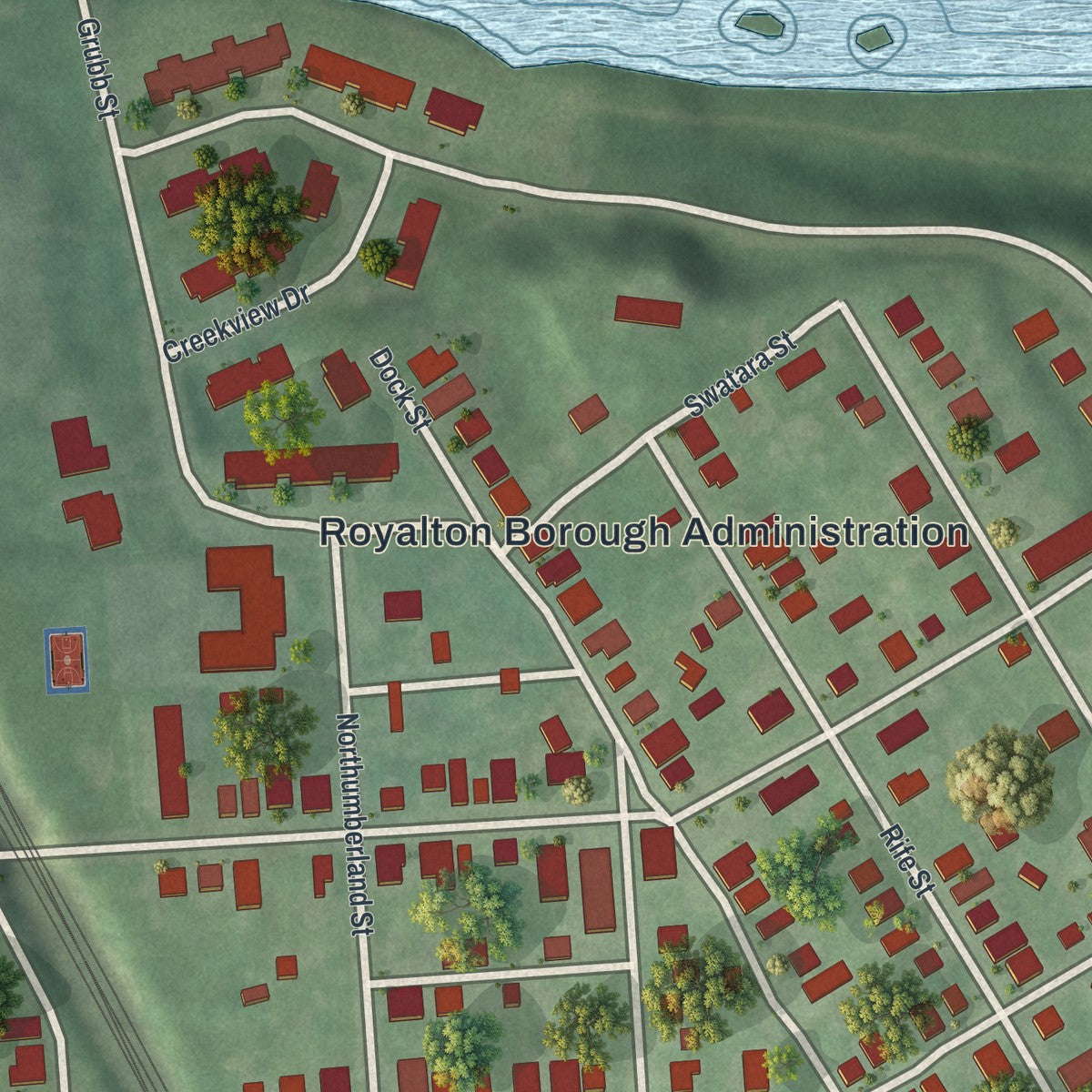 Close-up of the map of Royalton, Pennsylvania print showing street and building detail