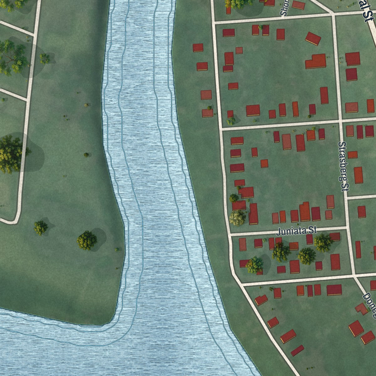 Second close-up of the map of Royalton, Pennsylvania print showing more streets and buildings
