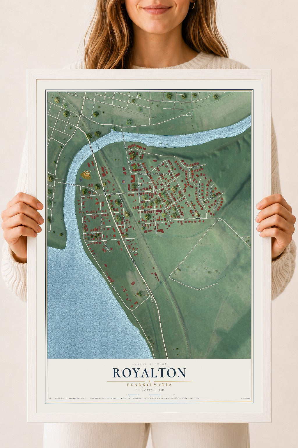 Map of Royalton, Pennsylvania, 18 x 24 inch print in a white wood frame