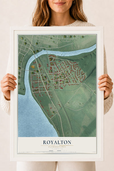 Map of Royalton, Pennsylvania, 18 x 24 inch print in a white wood frame
