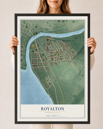 Map of Royalton, Pennsylvania, 24 x 36 inch print in a black wood frame